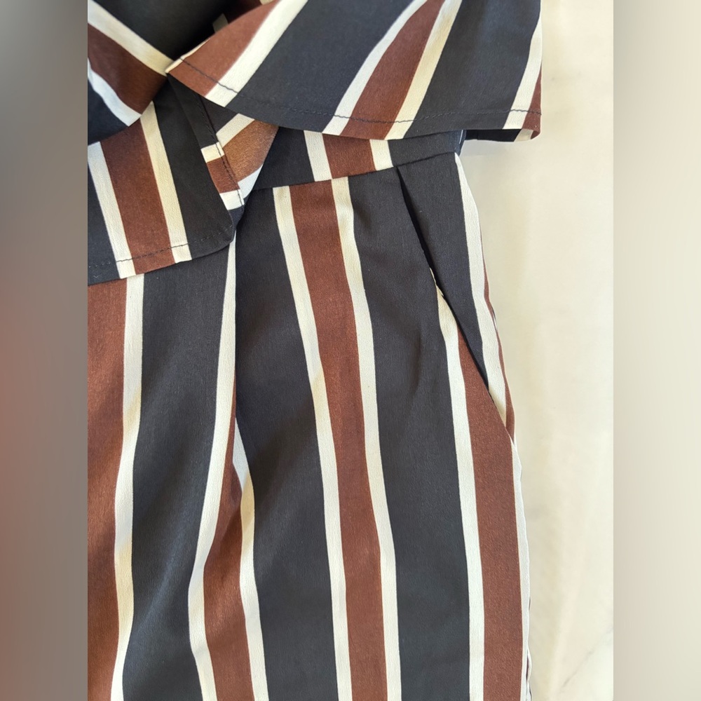 SHEIN Off-Shoulder Striped Jumpsuit in Black White & Brown - Picture 9 of 16